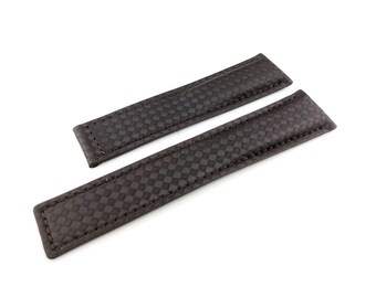 20 22mm Dark Brown Carbon Genuine Leather Strap Band Compatible for the T-H Carrera watch Deployment Buckle/Clasp Silver/Black + Pins/Tool