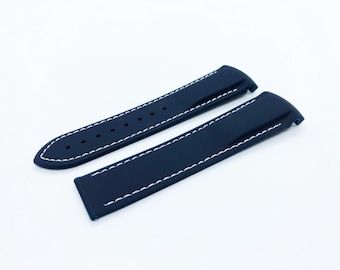 20mm 22mm Navy/White Rubber Silicone Strap Band Compatible for the OMG watch Deployment Buckle/Clasp Silver Yellow Gold Rose Gold Black
