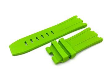 28mm Green Rubber/Silicone Strap Band Bracelet Compatible to the AP watch Deployment Buckle/Clasp Silver