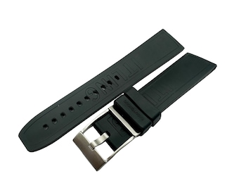 22mm 24mm Black Rubber Silicone Strap Band Compatible for the BRT watch Pin Buckle/Clasp Silver (Pins + DIY Tool)