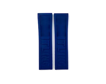 22mm 24mm Navy Dark Blue Rubber Silicone Strap Band Compatible for the BRT watch Deployment Buckle/Clasp Silver (Pins + DIY Tool)