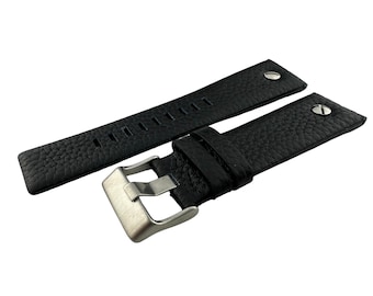 22 24 26 28 30 32 34mm Black with Screw Genuine Leather Strap Band Bracelet Compatible to the DZ watch Pin Buckle/Clasp Silver Pins/DIY Tool