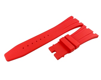 26mm Red Rubber/Silicone Strap Band Bracelet Compatible to the AP watch Deployment Buckle/Clasp Silver Yellow Gold Rose Gold