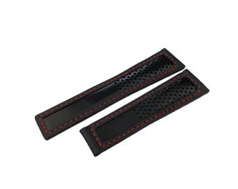 22mm Black/Red Genuine Leather Strap Band Compatible for the T-H Carrera watch Deployment Buckle/Clasp Silver/Black + Pins/Tool