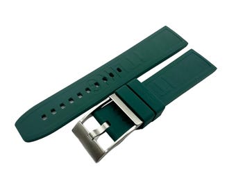22 mm 24 mm Grönt gummisilikonarmband kompatibelt med BRT-klockan Spänne/Lås Silver (Nålar + DIY-verktyg)