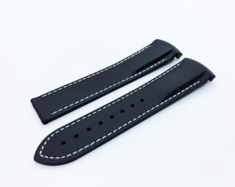 20mm 22mm Black/White Rubber Silicone Strap Band Compatible for the OMG watch Deployment Buckle/Clasp Silver Yellow Gold Rose Gold Black