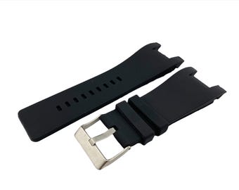 32x17mm Black Rubber/Silicone Strap Band Bracelet Compatible to the DZ watch Pin Buckle/Clasp Silver