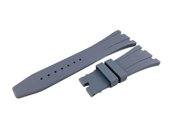 Pulseira de borracha/silicone cinza de 26 mm compatível com relógios AP com fecho de implantação. Disponível em prata, ouro amarelo e ouro rosa.