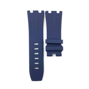 May include: A dark blue silicone watch strap with a buckle closure. The strap has a textured design and is compatible with watches that have a 22mm lug width.