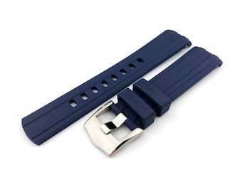 20mm Navy Dark Blue Rubber Silicone Strap Band Compatible for the OMG  watch Silver Pin Buckle/Clasp + Pins/DIY Tool