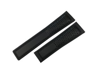 22mm Black Genuine Leather Strap Band Compatible for the T-H Carrera watch Deployment Buckle/Clasp Silver/Black + Pins/Tool