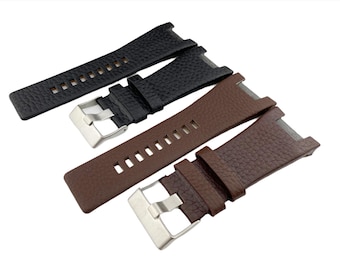 32x17mm Black/Brown Genuine Leather Strap Band Bracelet Compatible to the DZ watch Pin Buckle/Clasp Silver