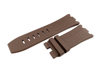 28mm Brown Rubber/Silicone Strap Band Bracelet Compatible to the AP watch Deployment Buckle/Clasp Silver