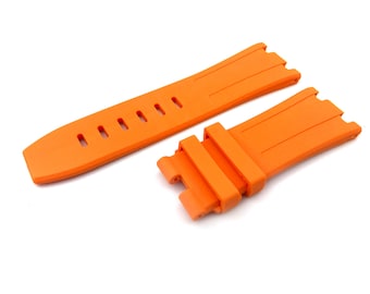 28mm Orange Rubber/Silicone Strap Band Bracelet Compatible to the AP watch Deployment Buckle/Clasp Silver