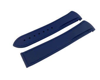Correa de silicona de caucho azul marino oscuro de 20 mm y 22 mm, compatible con el reloj OMG, hebilla/cierre desplegable, color plata, oro amarillo, oro rosa y negro.
