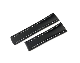 Correa plana de piel auténtica blanca y negra de 22 mm y 24 mm, compatible con el reloj BRT, hebilla desplegable, color plata, amarillo, dorado y negro.
