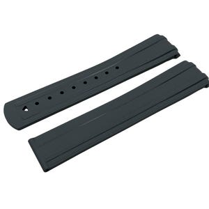 May include: A pair of dark gray watch straps. One strap has several holes for adjustment, and the other has a buckle. The straps are made of a flexible material and have a textured surface.