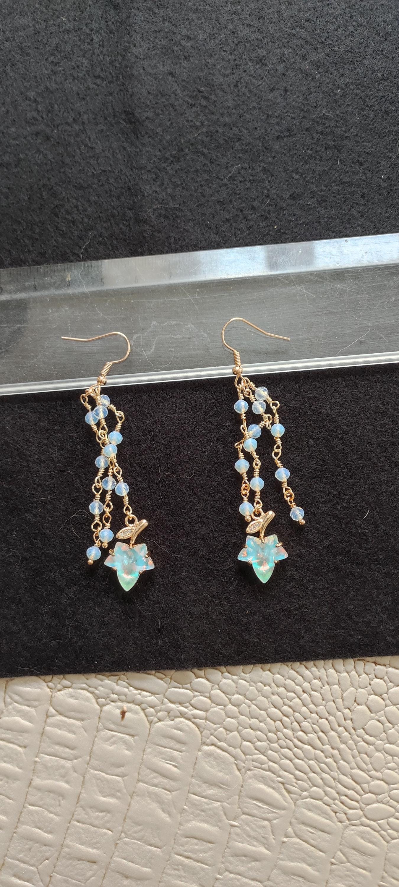 2 Paires De Boucles D'oreilles En Cristal Bicolores Pour Femme - Quartz Vert Et Transparent, Style Bohème Vintage, Dimensions 30.5x47mm