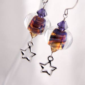 Lila Gold Stern Ohrringe, Murano Glas
