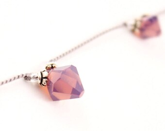 Purple Opal Silk Necklace, Cyclamen Opal Swarovski Crystals