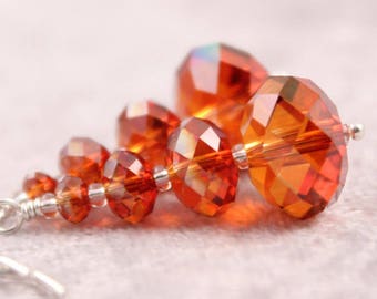 Red Magma Earrings, Swarovski Crystal Rondelles, Stacked, Dangle