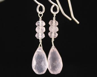 Rose Quartz Drop Earrings, Argentium Silver Ear Wires