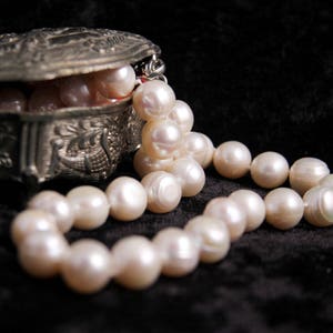 White Pearl Necklace, Knotted Silk Cord, Chunky Freshwater Pearls