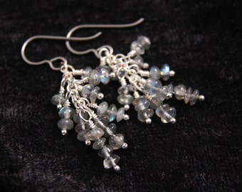 Labradorite Rondelle Cluster Earrings, Hypoallergenic Niobium Ear Wires