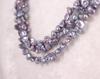 Lavender Keishi Pearl Necklace, Knotted Silk Cord, Triple Strand