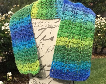 Gradient Scarf, Blue, Green, Yellow, Crochet