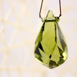Olivine Crystal Necklace, Swarovski Helix Pendant, Knotted Silk Cord