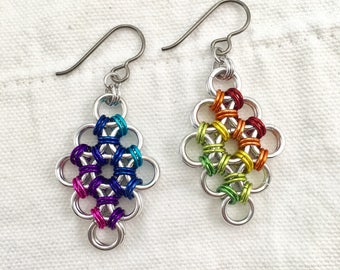 Chainmaille Earrings, Diamond Shaped, Dangle