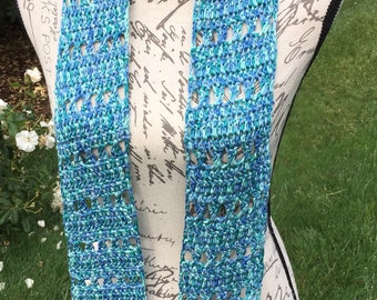 Turquoise Scarf, Scarflette, Crochet, variegated