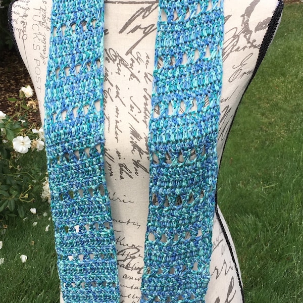 Crochet écharpe, Scarflette, turquoise, panaché