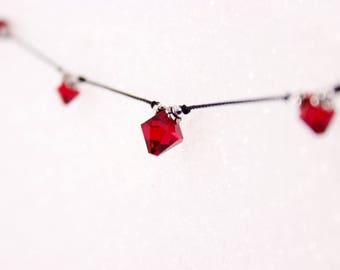 Red Crystal Black Silk Necklace, Swarovski