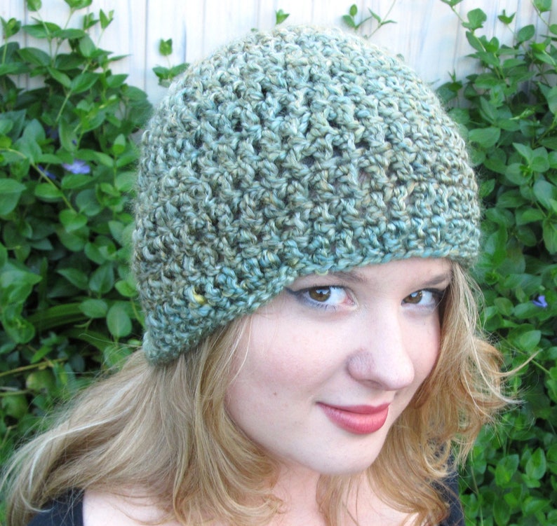 Soft Washable Vegan Green Beanie Crochet Hat