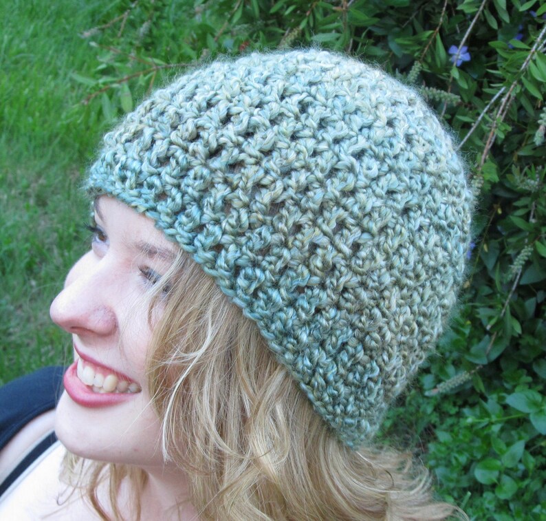 Soft Washable Vegan Green Beanie Crochet Hat