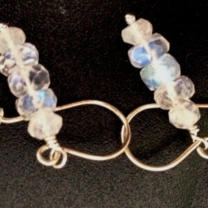 Moonstone Earrings, Dangle, Anti-Tarnish Silver, Stack of Flash