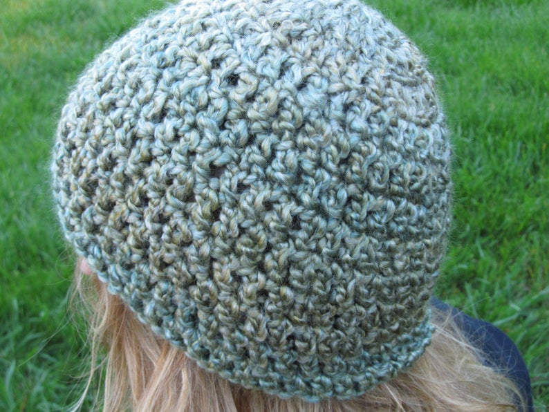 Soft Washable Vegan Green Beanie Crochet Hat