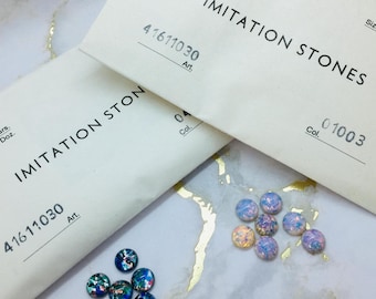 Opal vintage glass 8mm cabochon in 3 colors, sold in 6 dozen original packs, perfect condition, made in Czech Republic 1980-90,