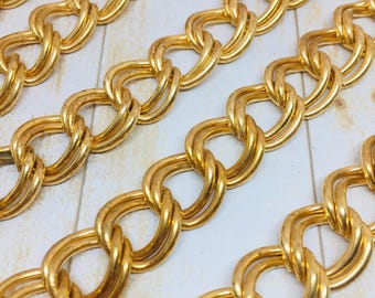 Dubbele schakels messing kinketting, 16 mm breed, made in USA, sieraden en tassenketting, bundels van 25 en 50 m, 220 g/m