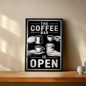 Vintage Coffee Bar Print: Black and White Kitchen Cafe Art (Digital Download)