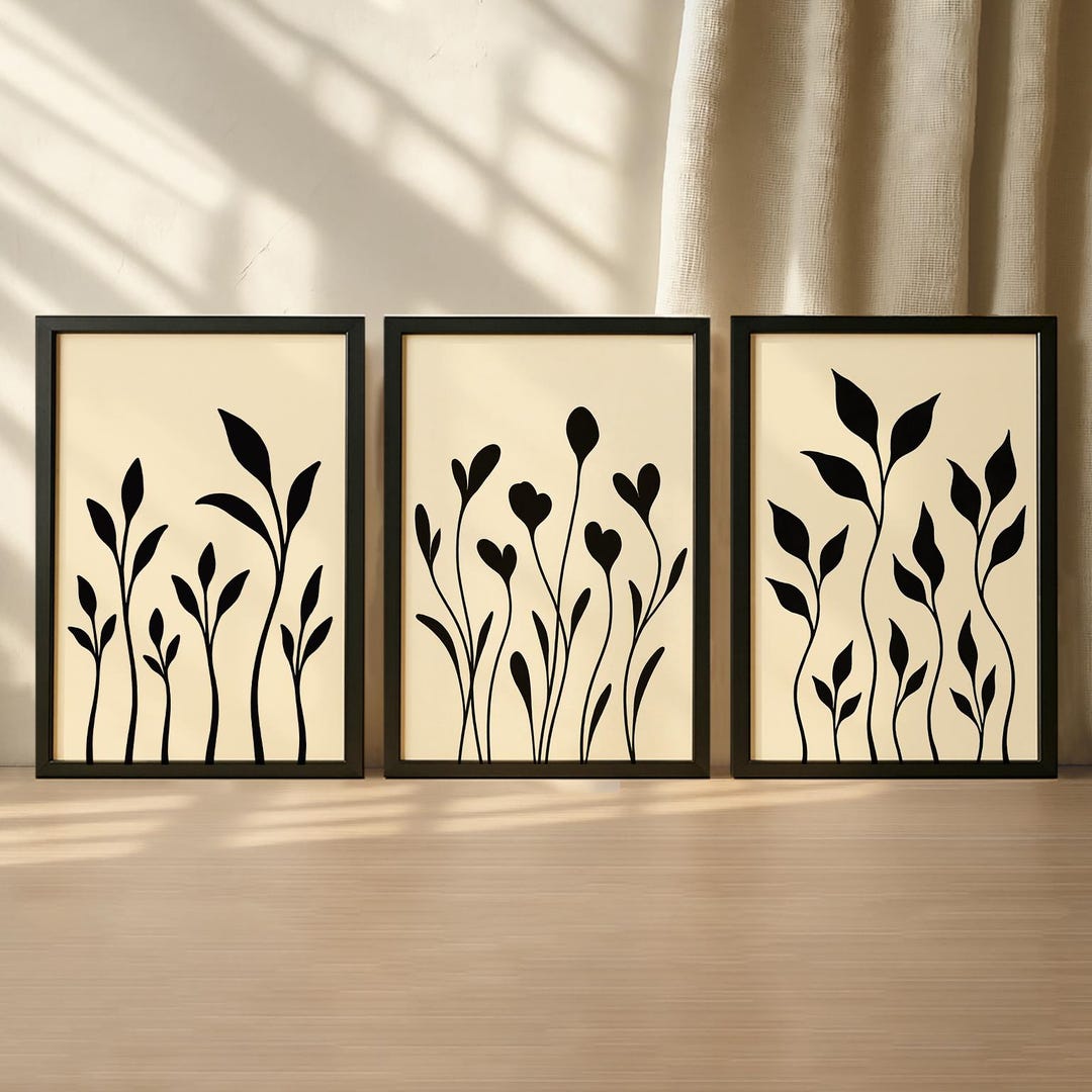Printable Botanical Wall Art Set of 3, Neutral Minimalist Plant Prints ...