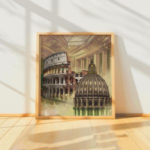 Rome Travel Poster: Colosseum & St. Peter&#39;s Basilica (Digital Download)