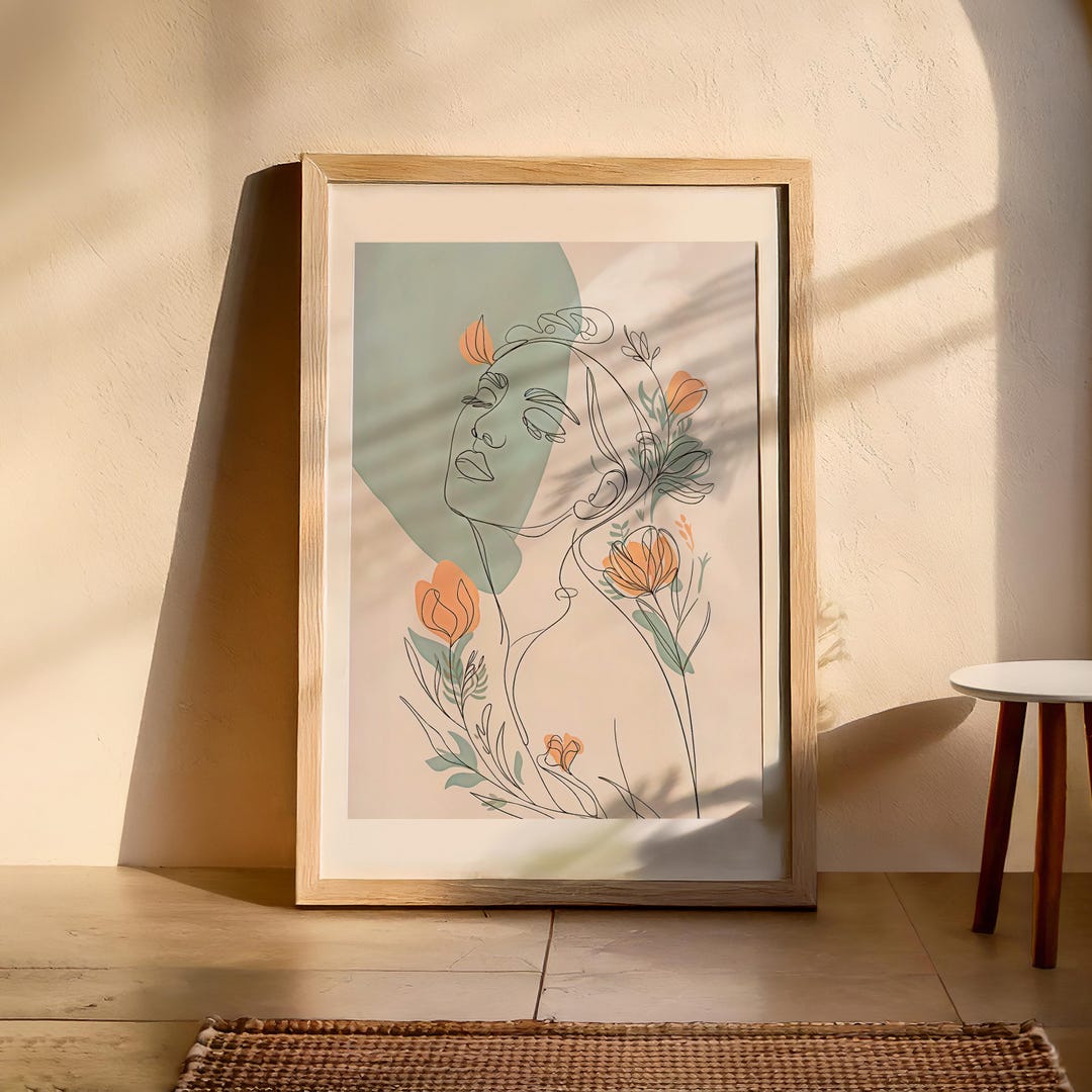 Floral Woman Line Art Print | Boho Minimalist Decor (digital Download ...