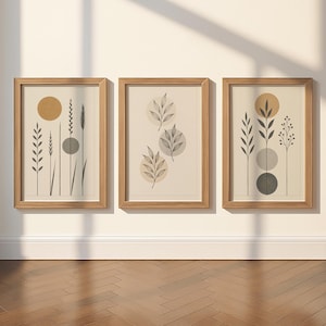 Minimalist Botanical Wall Art Set Printable Boho Decor with Neutral Earthy Tones Perfect for Fall Home Styling and Instant Download