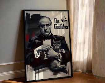 Der Pate Portrait: Minimalistischer Mafia Boss mit Katze (Digitaler Download)