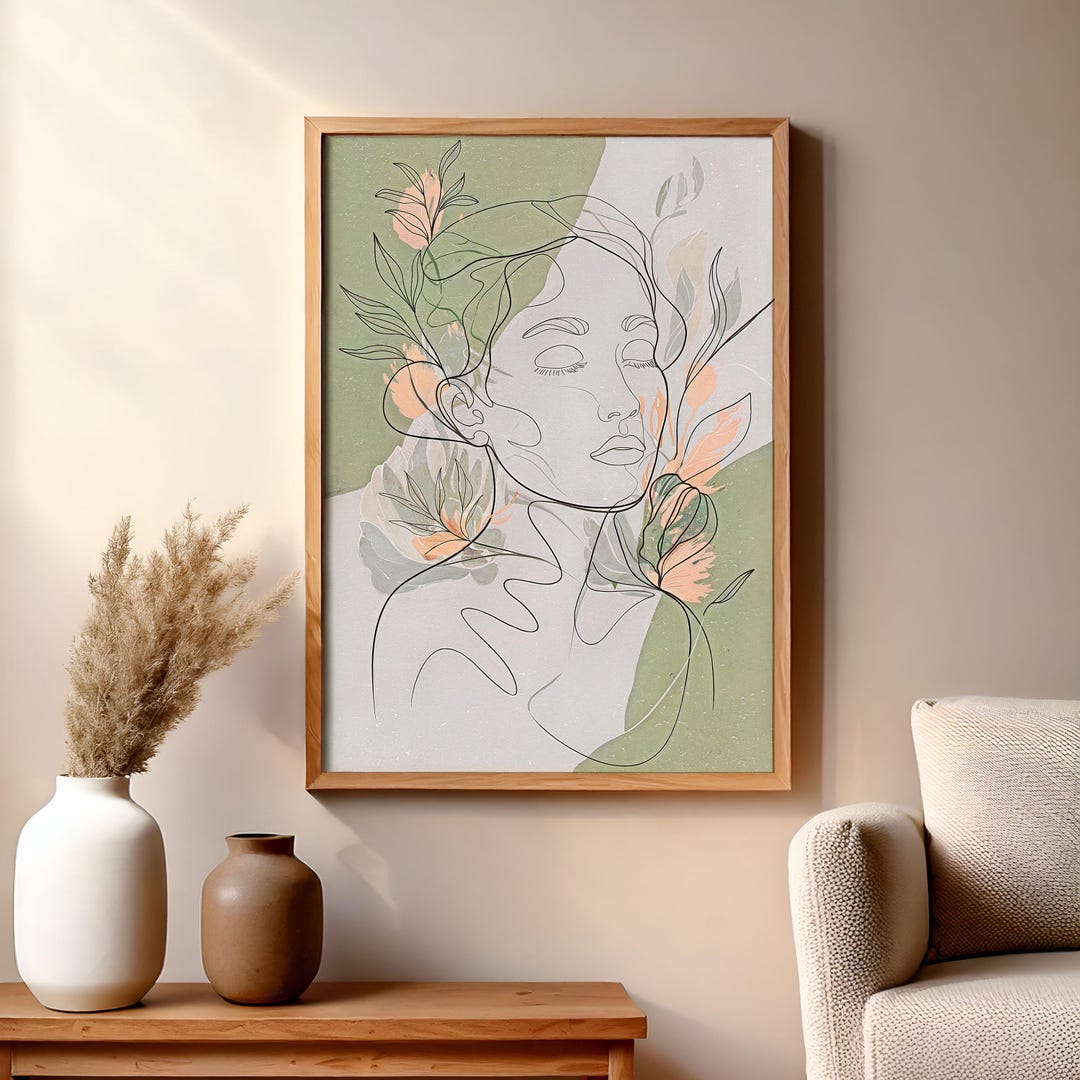 Floral Woman Line Art Print | Boho Botanical Portrait (digital Download ...