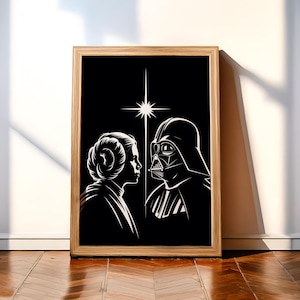 Princess Leia vs Darth Vader Silhouette Art: Minimalist Star Wars Print (PDF Download