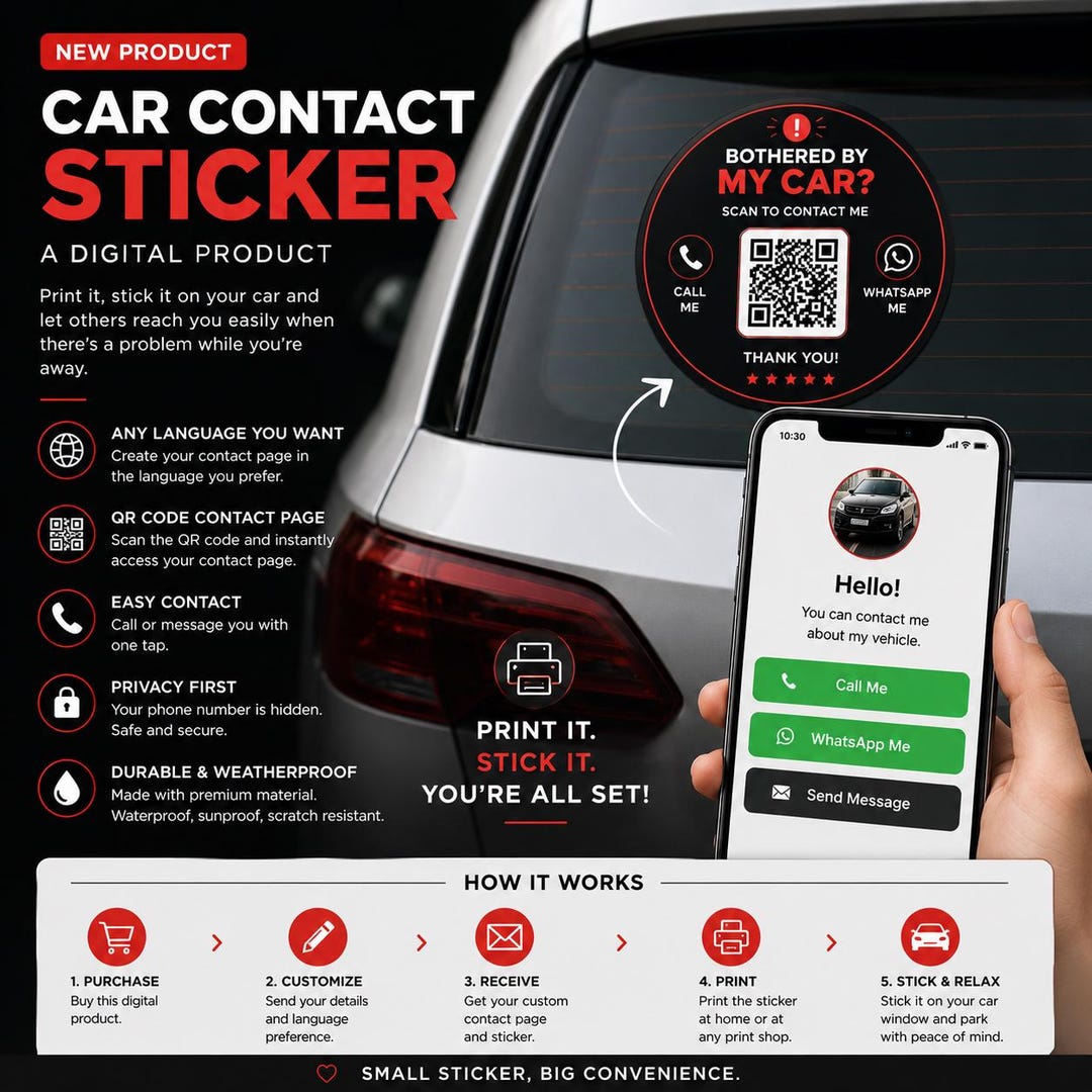 QR Code Car Contact Sticker | Printable Vehicle Privacy Sign (digital ...